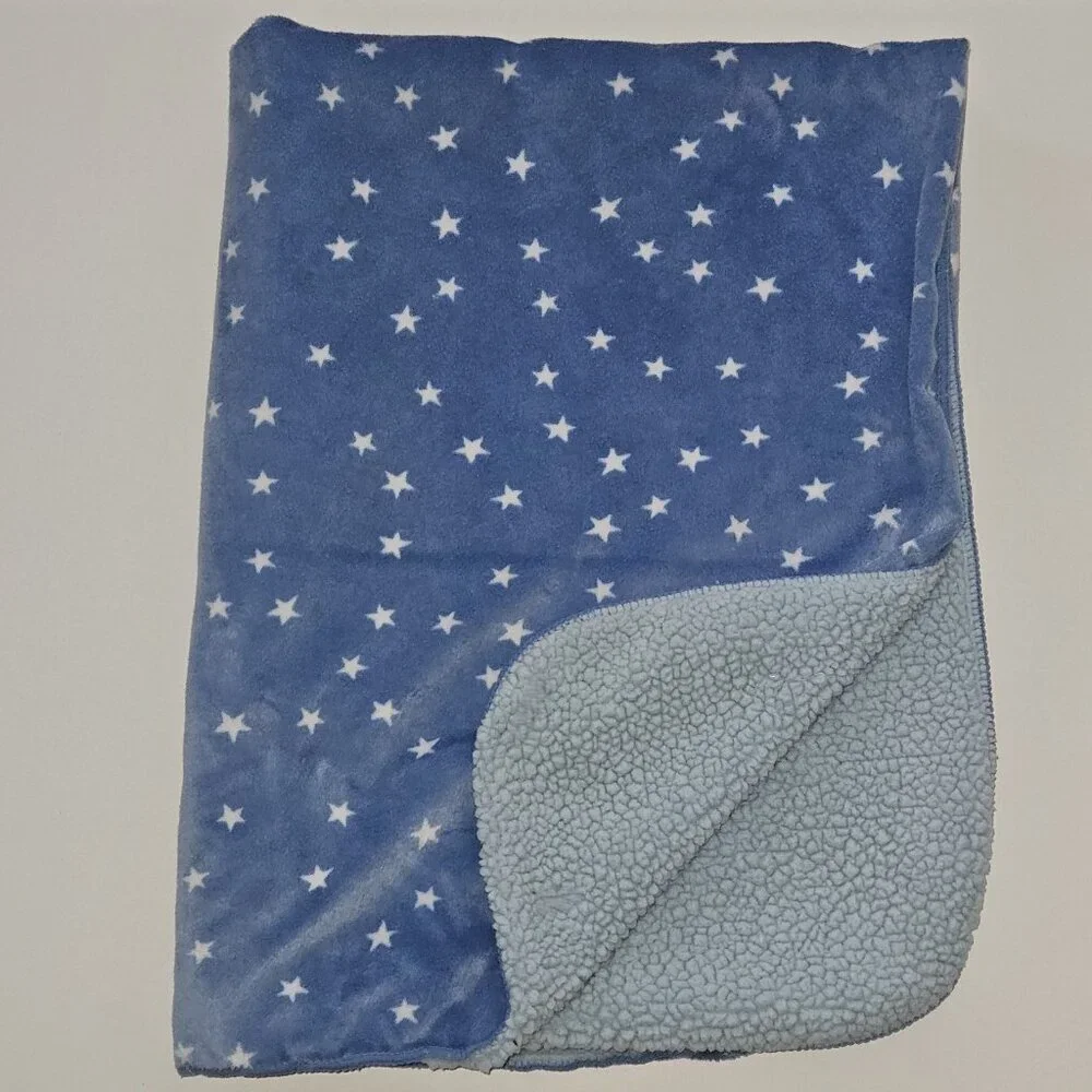 Cloud Island Blue White Stars Baby Blanket Fleece Sherpa Soft
